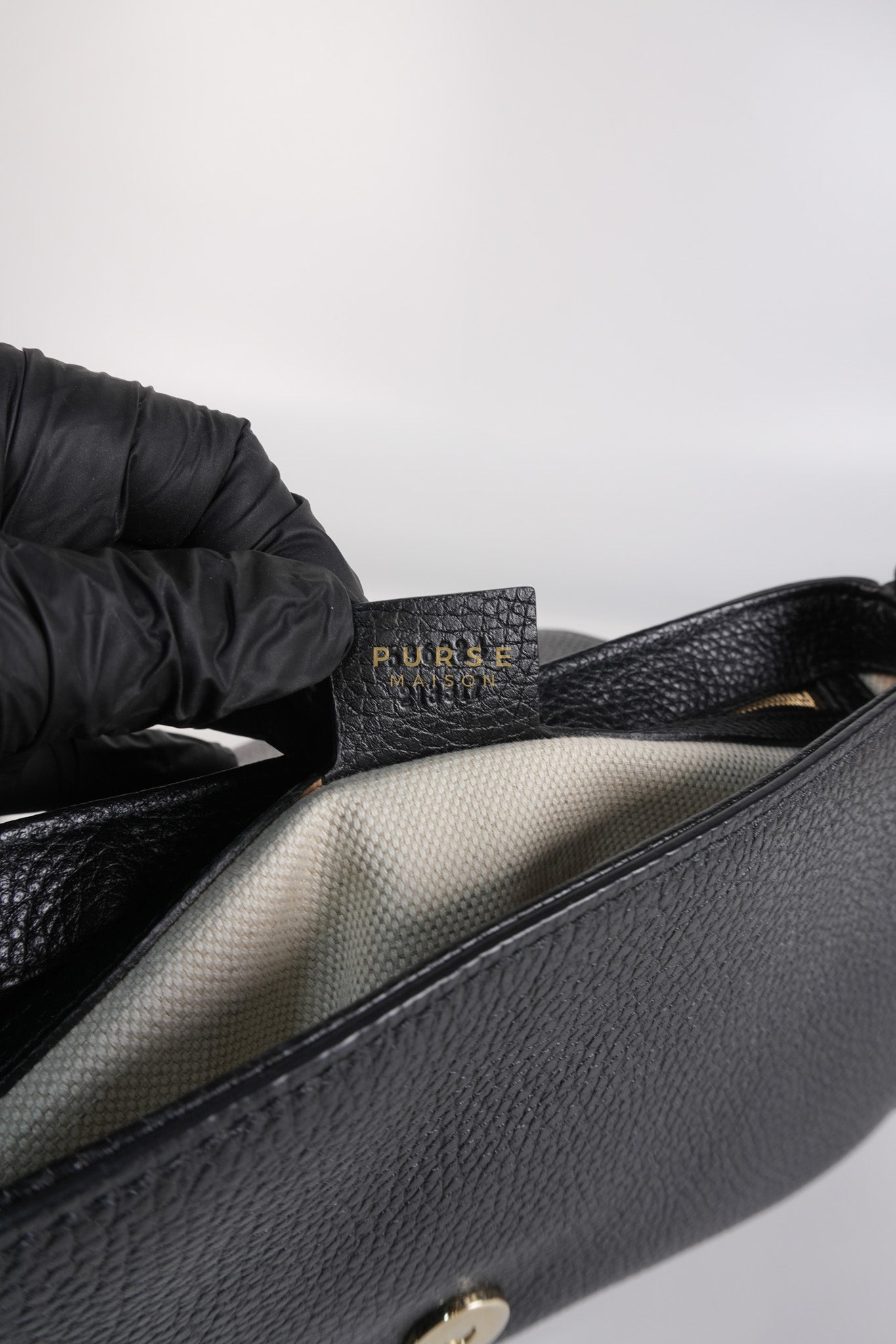Soho Chain Flap Bag in Black Leather & Light Gold Hardware | Purse Maison Luxury Bags Shop
