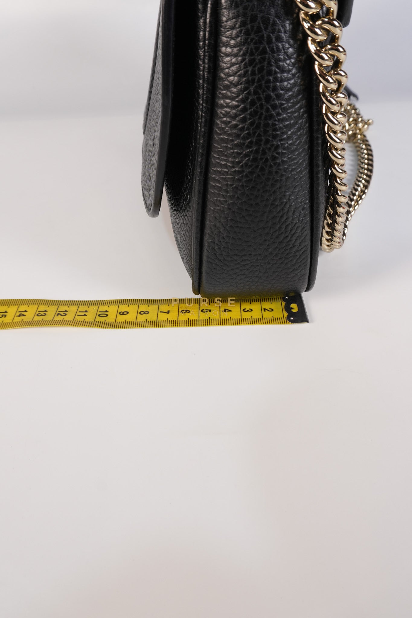 Soho Chain Flap Bag in Black Leather & Light Gold Hardware | Purse Maison Luxury Bags Shop