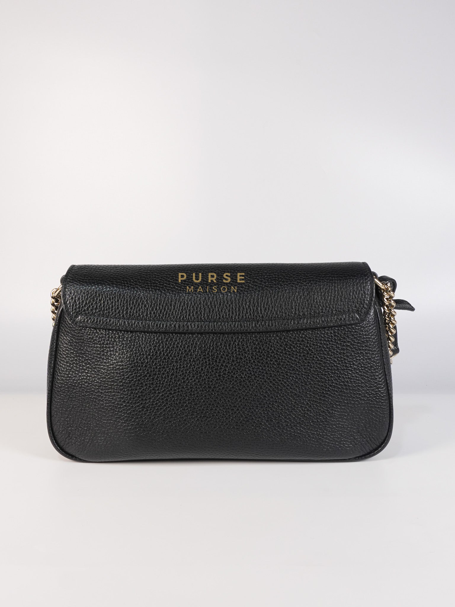 Soho Chain Flap Bag in Black Leather & Light Gold Hardware | Purse Maison Luxury Bags Shop