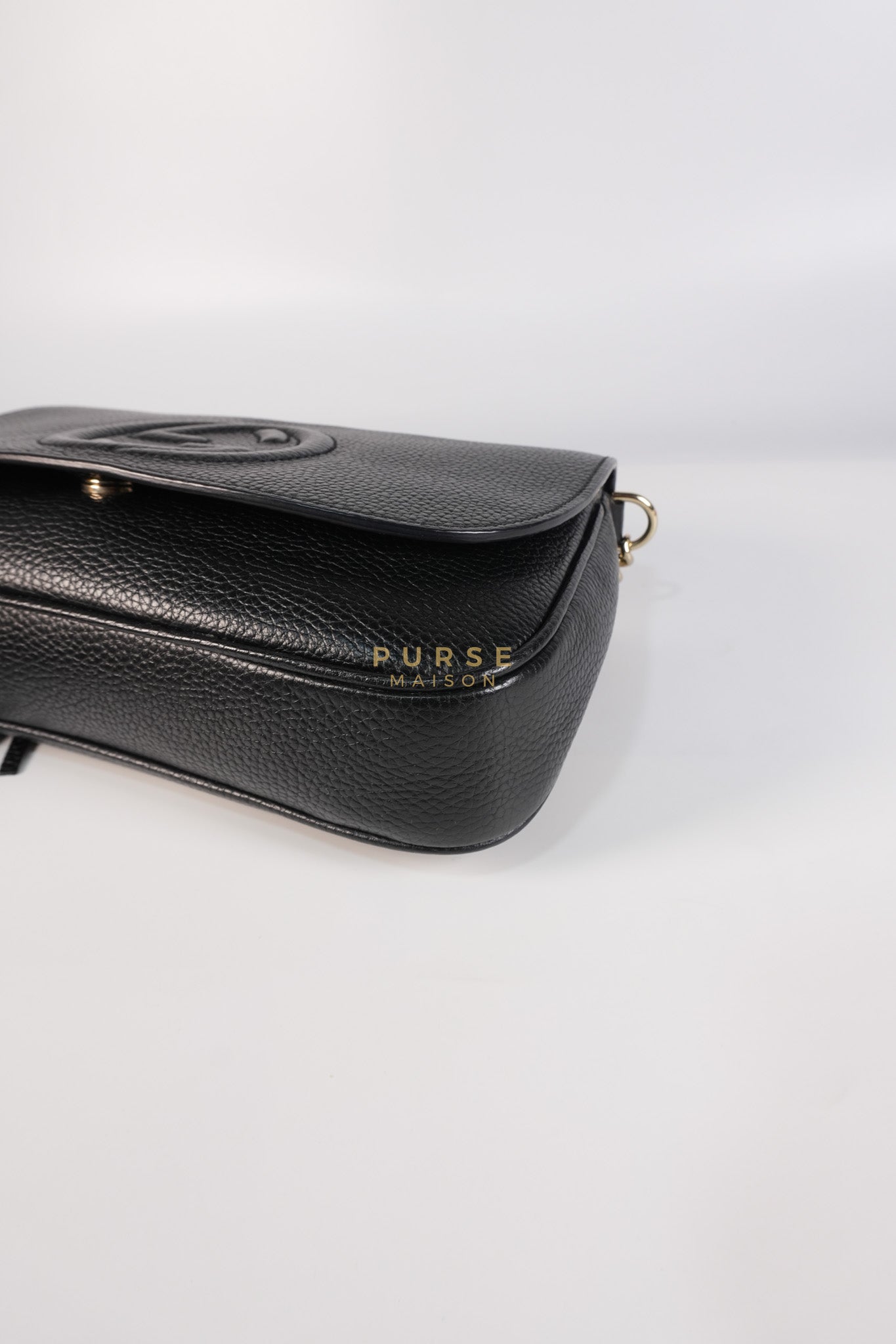 Soho Chain Flap Bag in Black Leather & Light Gold Hardware | Purse Maison Luxury Bags Shop