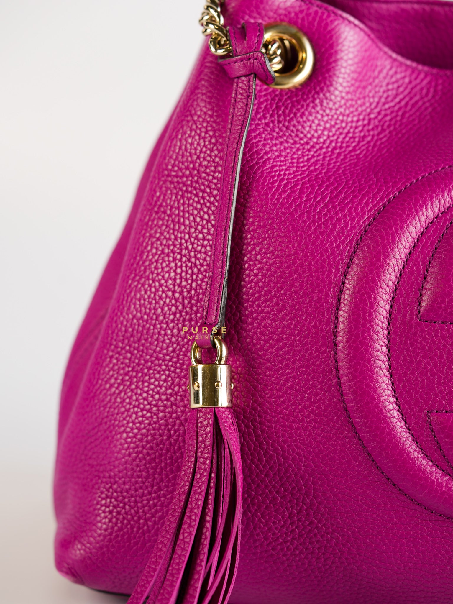 Soho Chain Fuchsia Pink Pebbles Leather Tote | Purse Maison Luxury Bags Shop