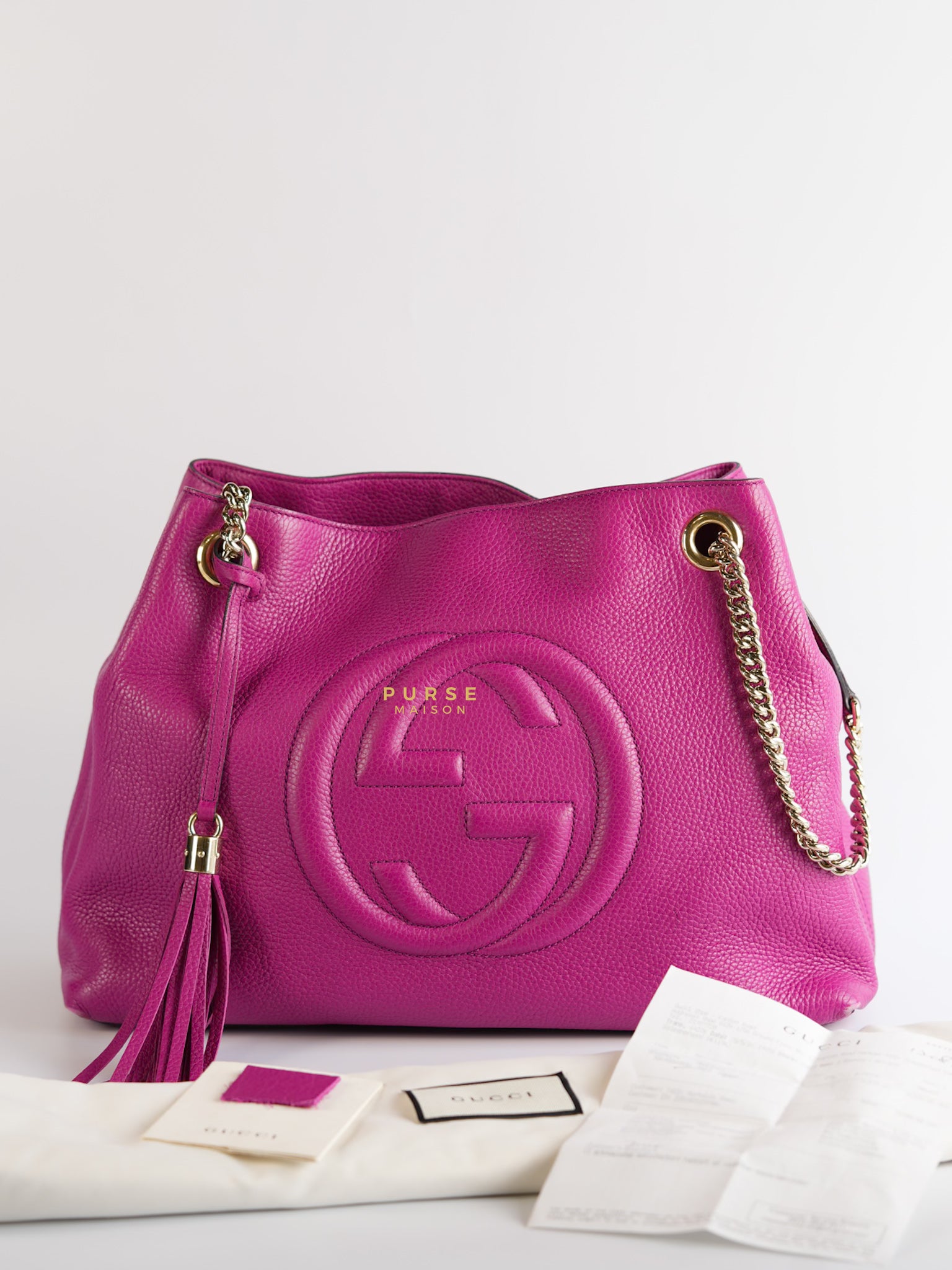 Soho Chain Fuchsia Pink Pebbles Leather Tote | Purse Maison Luxury Bags Shop