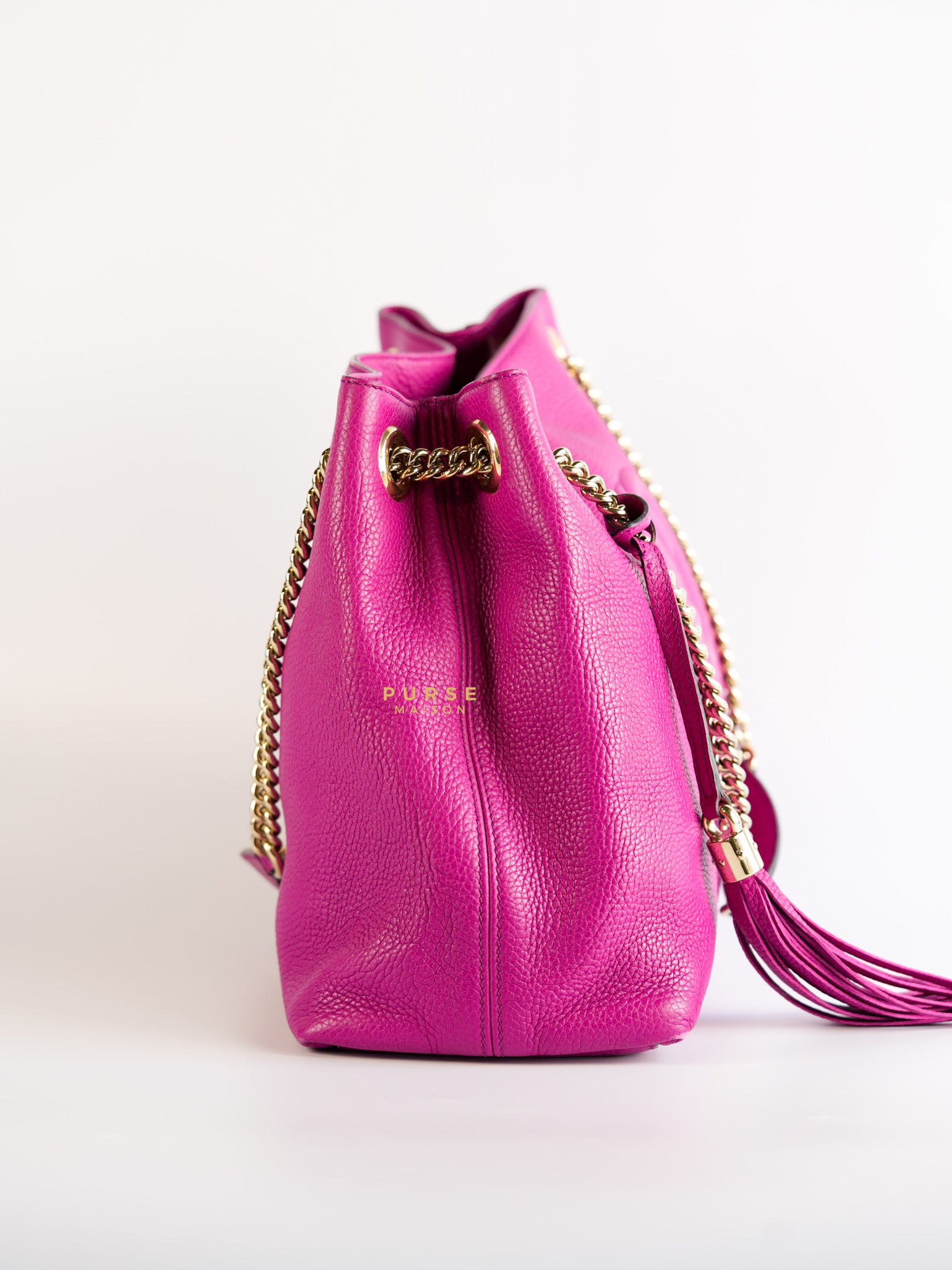 Soho Chain Fuchsia Pink Pebbles Leather Tote | Purse Maison Luxury Bags Shop