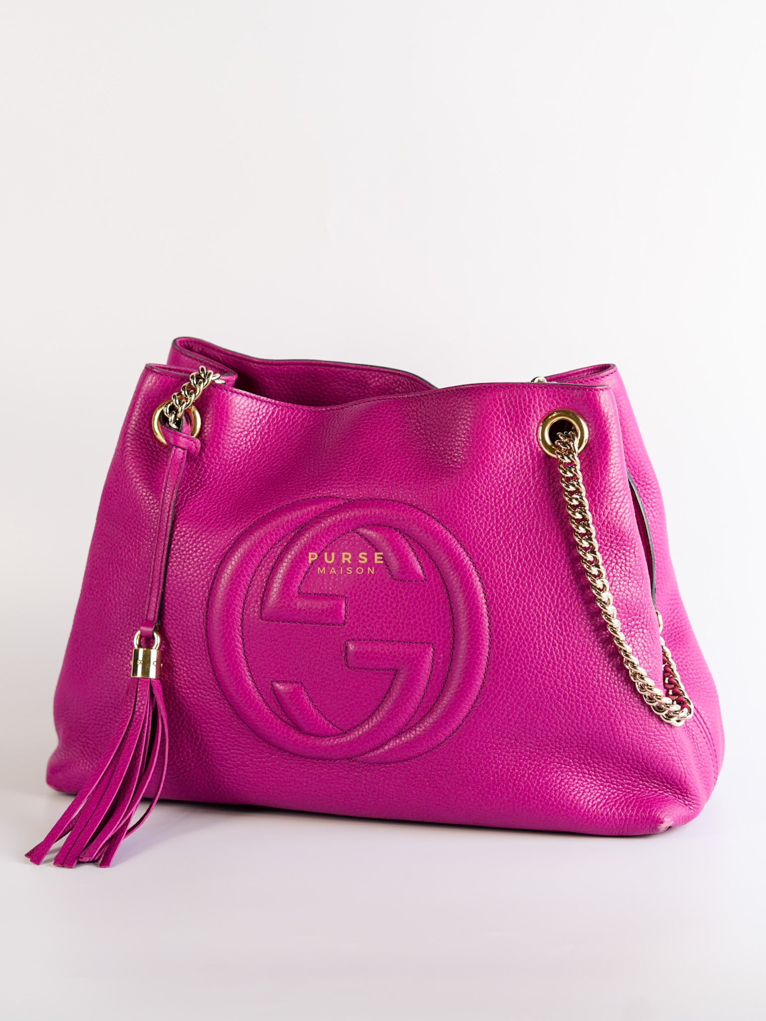 Soho Chain Fuchsia Pink Pebbles Leather Tote | Purse Maison Luxury Bags Shop