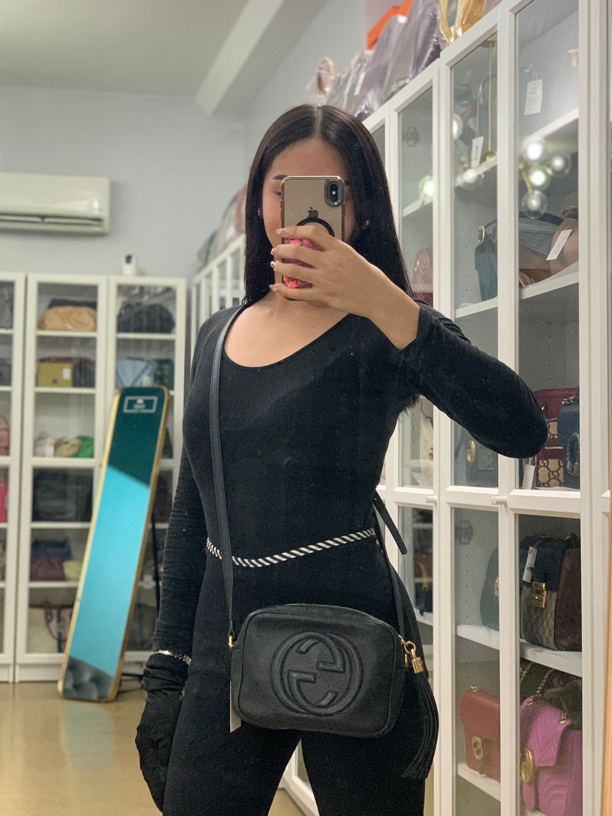 Soho Cross Body Bag in Black Calfskin Leather Gold Hardware | Purse Maison Luxury Bags Shop