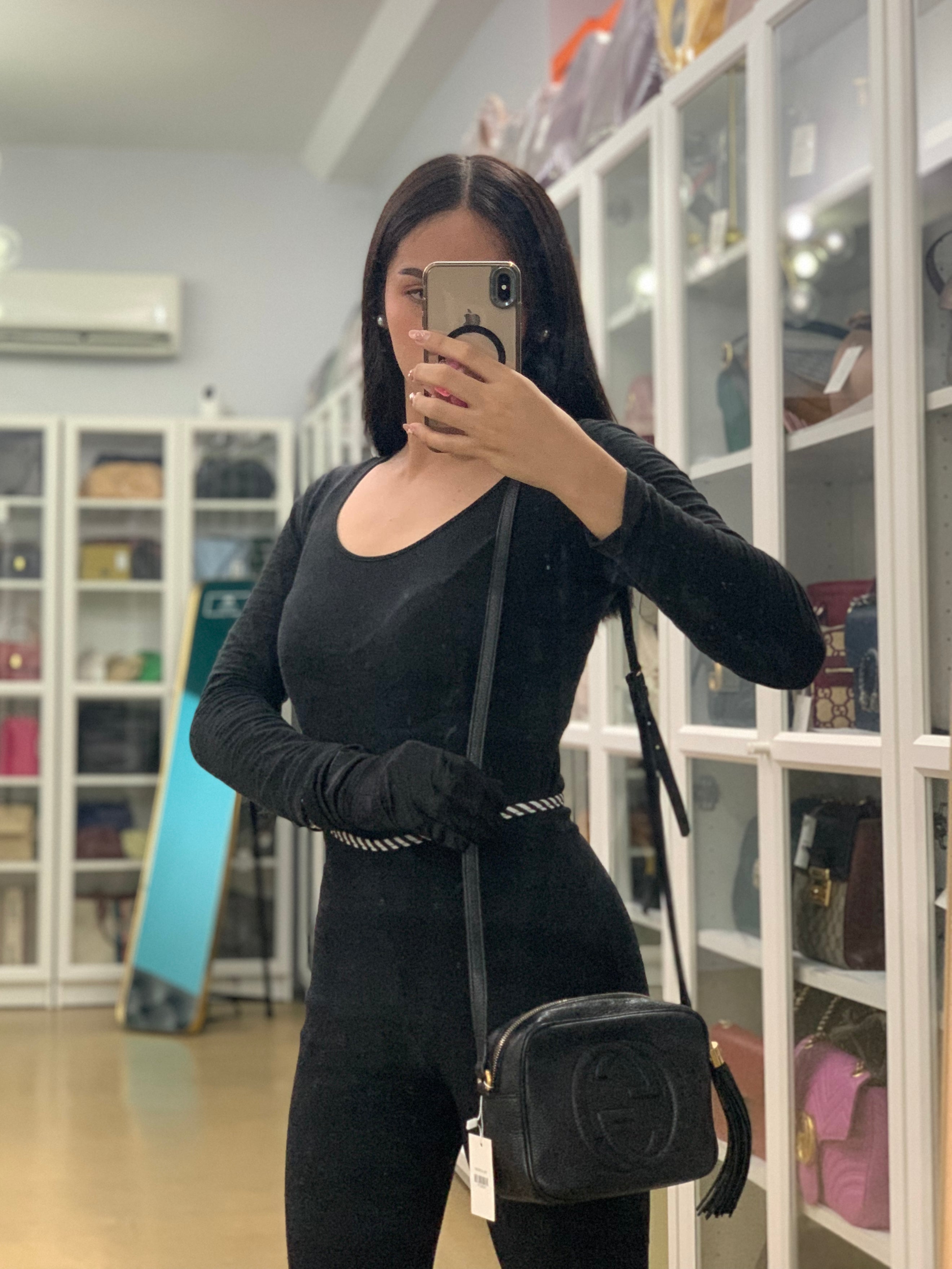 Soho Cross Body Bag in Black Calfskin Leather Gold Hardware | Purse Maison Luxury Bags Shop