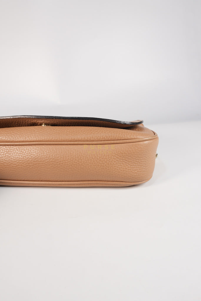 Soho Disco Long Flap Sling Tassel Bag in Beige Grained Calfskin Leather | Purse Maison Luxury Bags Shop