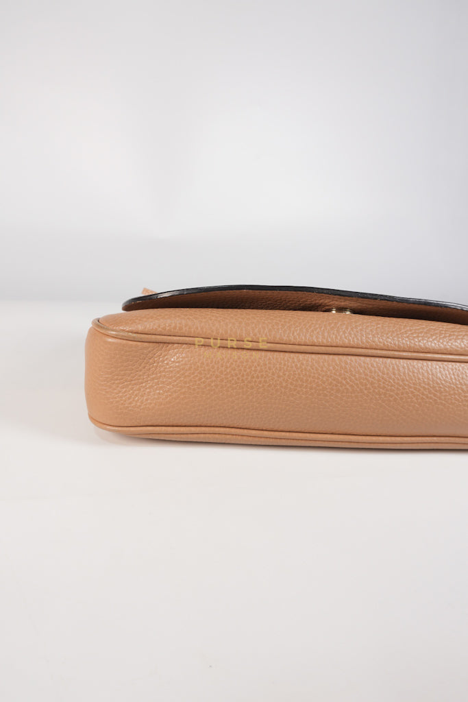 Soho Disco Long Flap Sling Tassel Bag in Beige Grained Calfskin Leather | Purse Maison Luxury Bags Shop