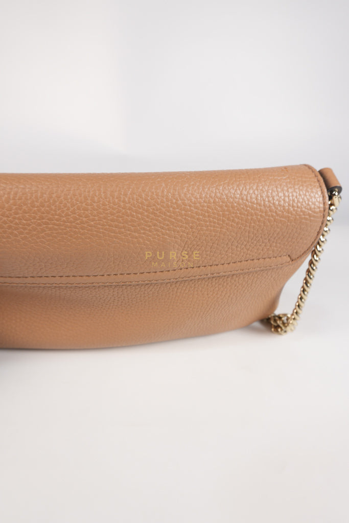 Soho Disco Long Flap Sling Tassel Bag in Beige Grained Calfskin Leather | Purse Maison Luxury Bags Shop
