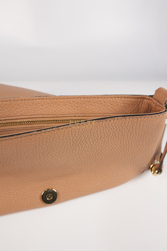 Soho Disco Long Flap Sling Tassel Bag in Beige Grained Calfskin Leather | Purse Maison Luxury Bags Shop