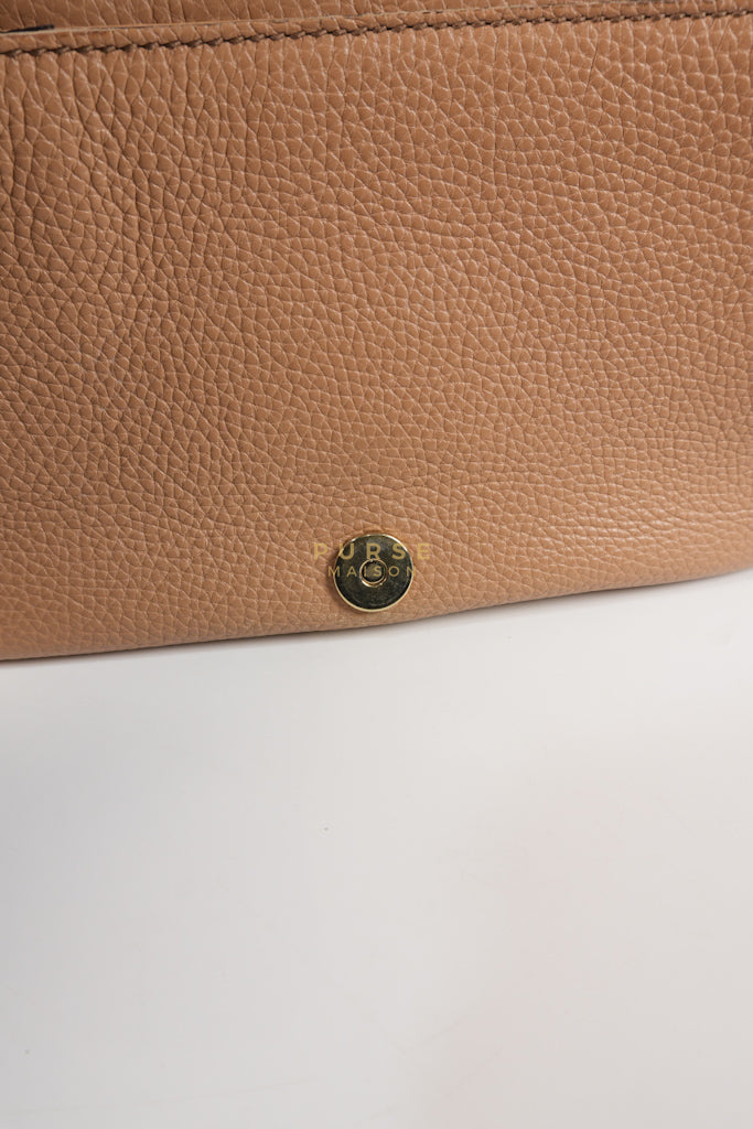 Soho Disco Long Flap Sling Tassel Bag in Beige Grained Calfskin Leather | Purse Maison Luxury Bags Shop