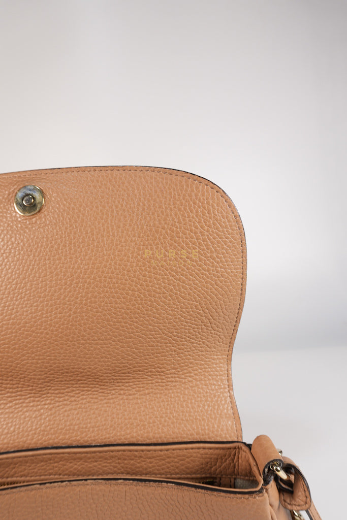 Soho Disco Long Flap Sling Tassel Bag in Beige Grained Calfskin Leather | Purse Maison Luxury Bags Shop