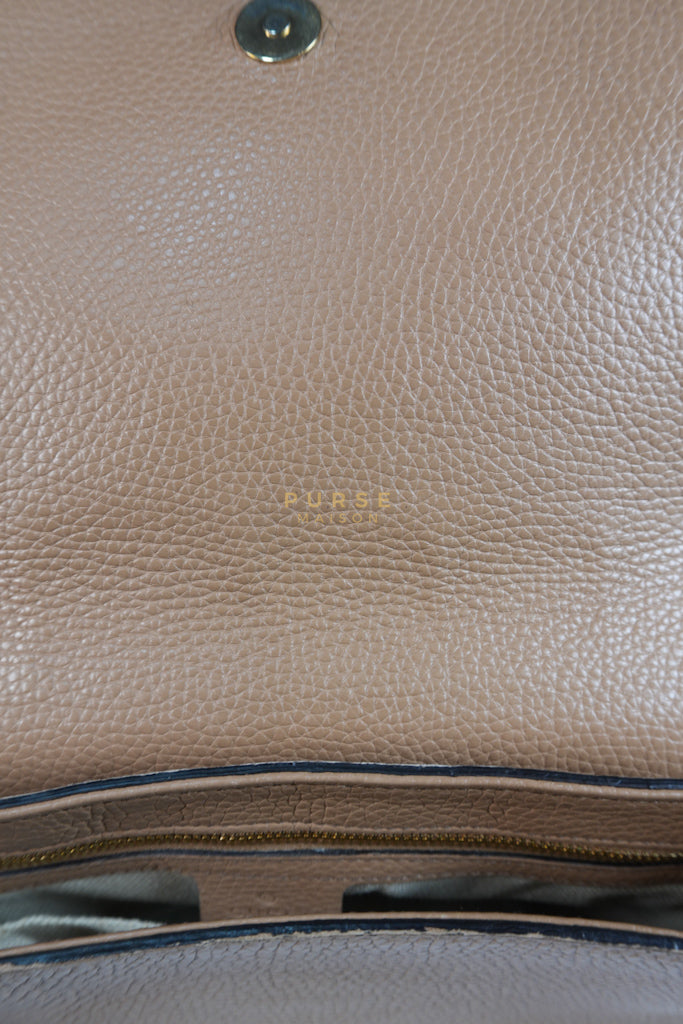 Soho Disco Long Flap Sling Tassel Bag in Beige Grained Calfskin Leather | Purse Maison Luxury Bags Shop