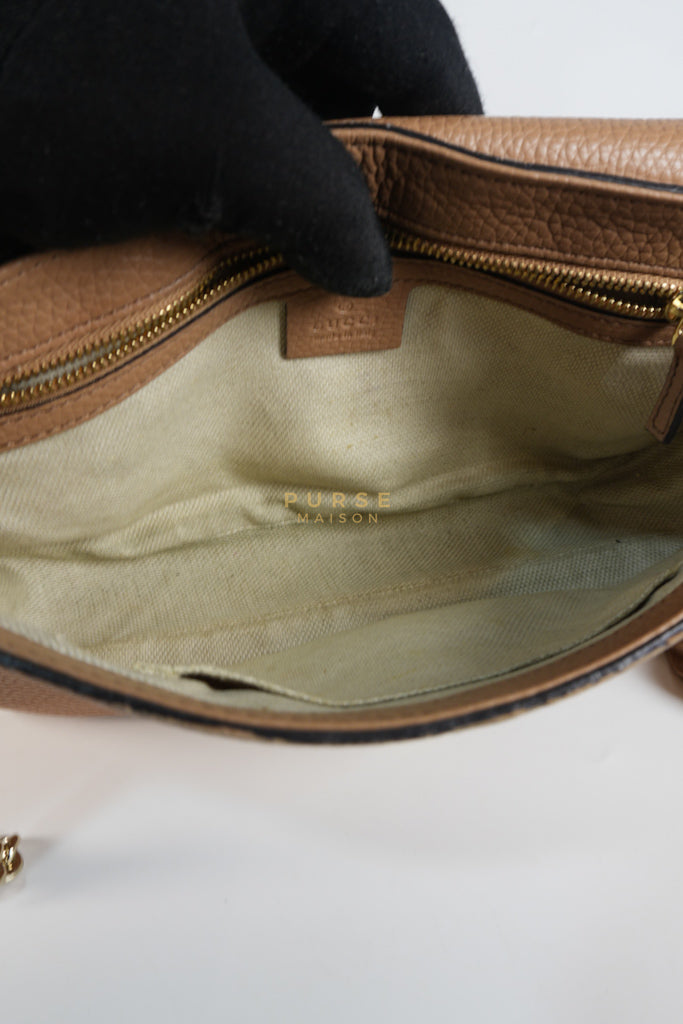 Soho Disco Long Flap Sling Tassel Bag in Beige Grained Calfskin Leather | Purse Maison Luxury Bags Shop