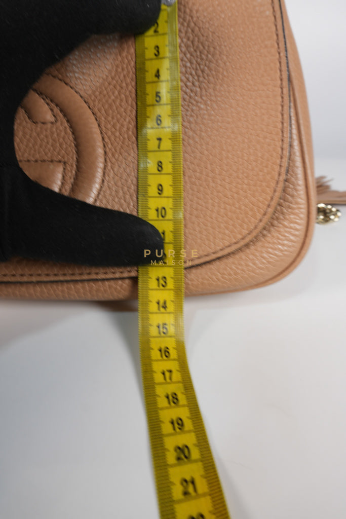 Soho Disco Long Flap Sling Tassel Bag in Beige Grained Calfskin Leather | Purse Maison Luxury Bags Shop