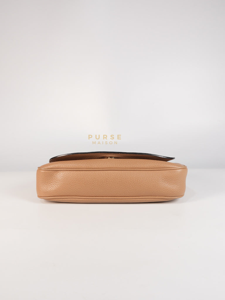Soho Disco Long Flap Sling Tassel Bag in Beige Grained Calfskin Leather | Purse Maison Luxury Bags Shop