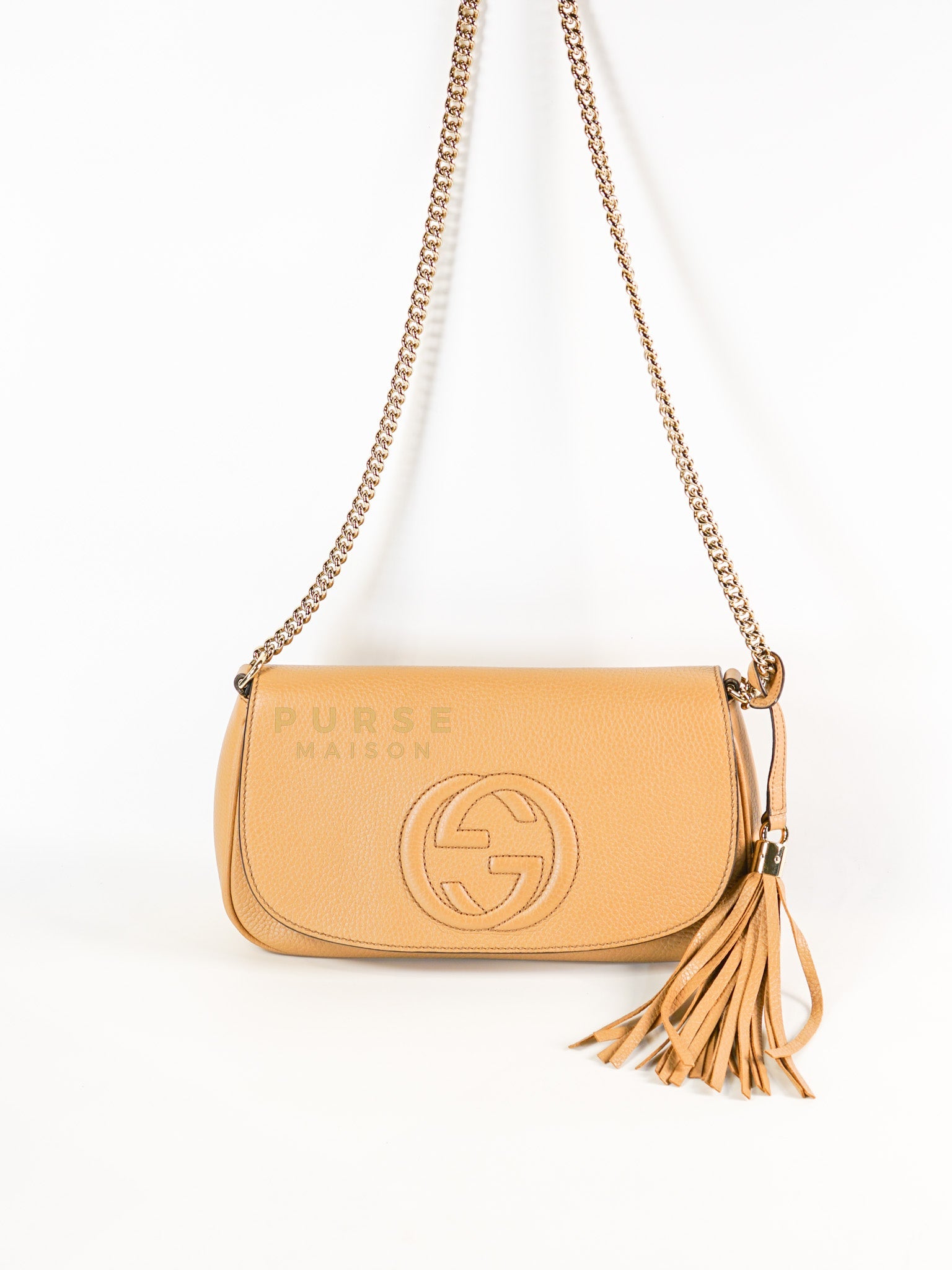 Soho Disco Long Flap Sling Tassel Bag in Beige | Purse Maison Luxury Bags Shop