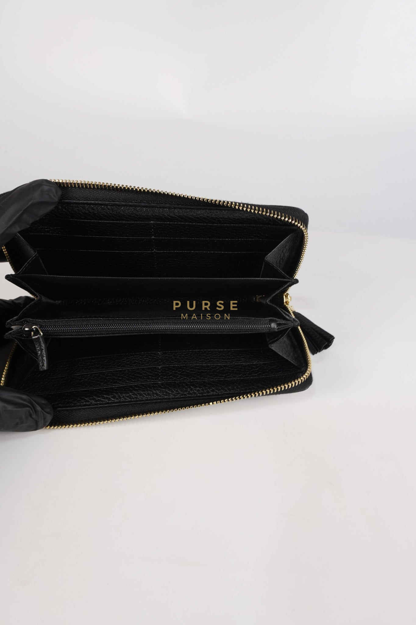 Soho Long Zip Around Wallet in Black Leather | Purse Maison Luxury Bags Shop