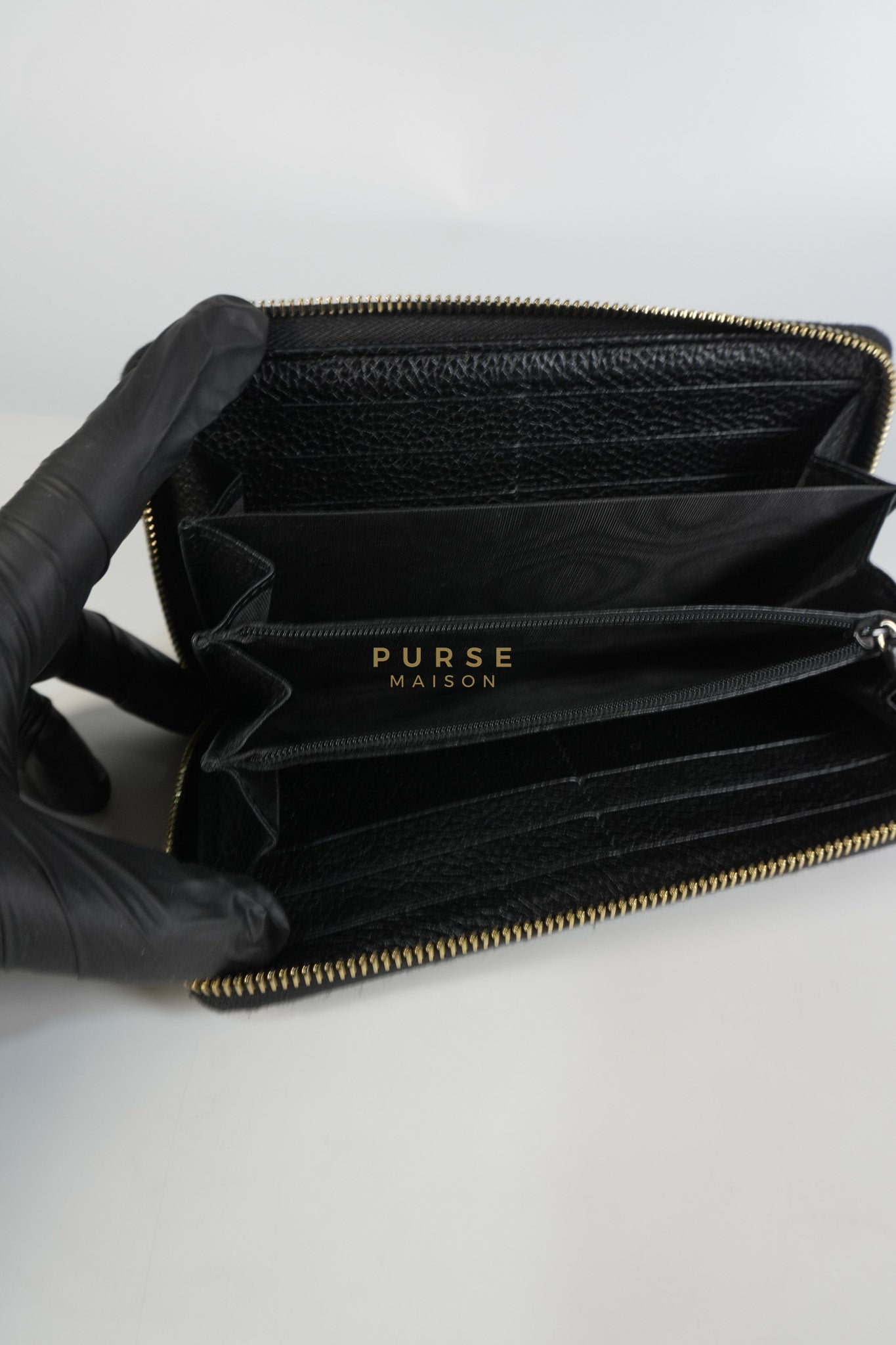 Soho Long Zip Around Wallet in Black Leather | Purse Maison Luxury Bags Shop