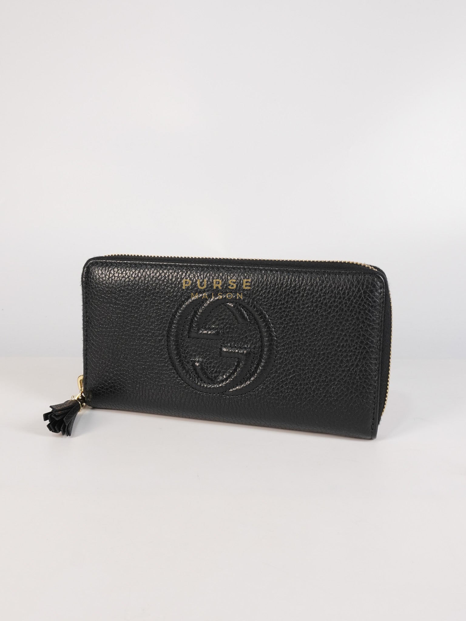 Soho Long Zip Around Wallet in Black Leather | Purse Maison Luxury Bags Shop