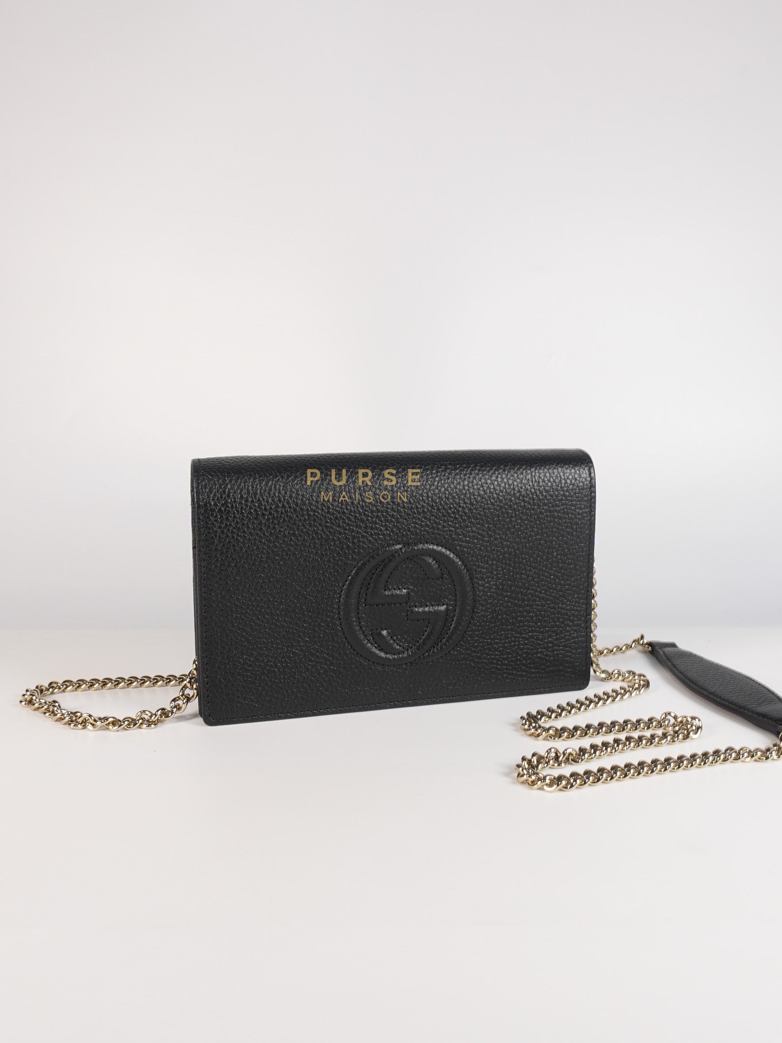 Soho Wallet On Chain Black Grained Calfskin Leather | Purse Maison Luxury Bags Shop