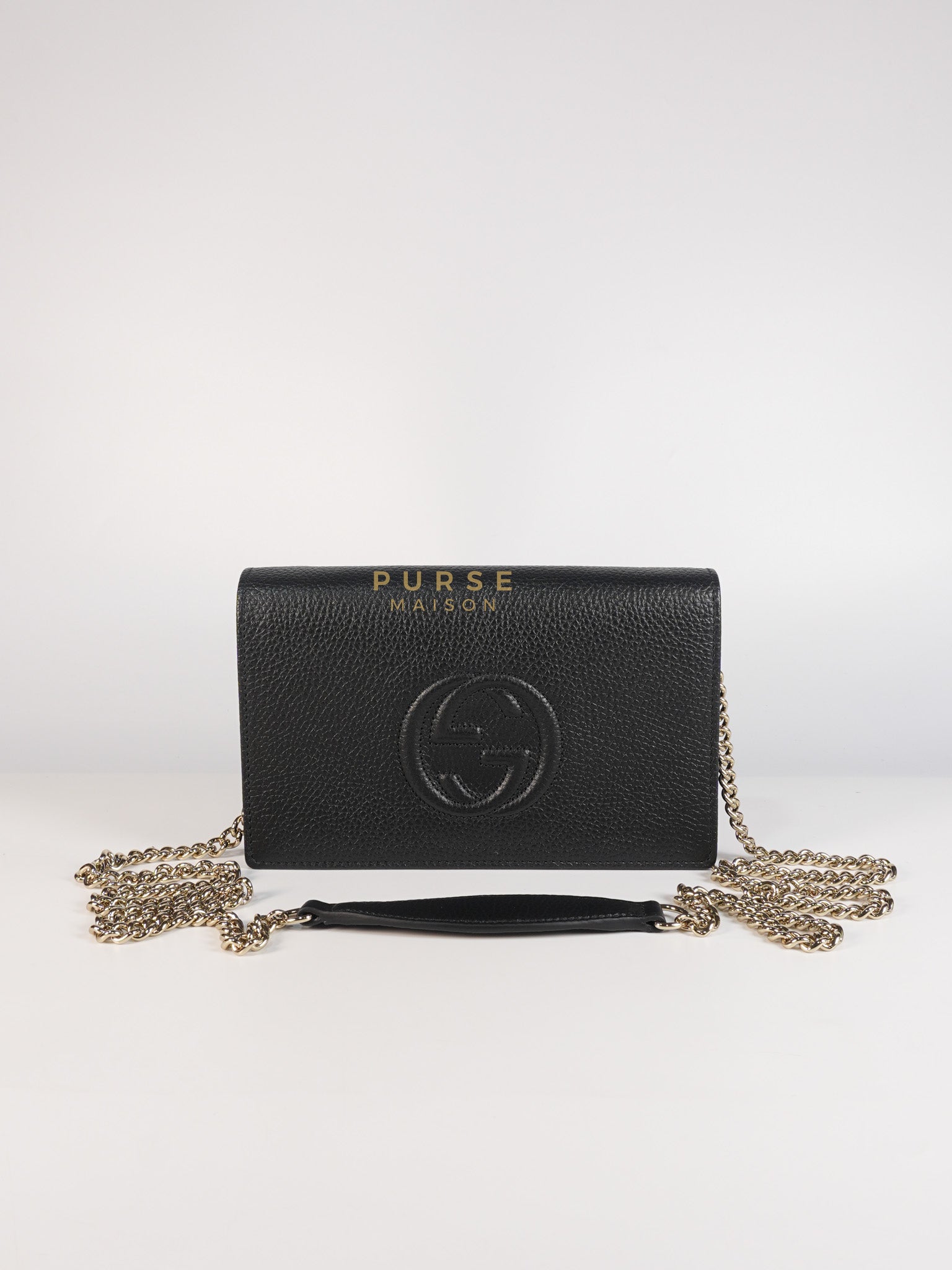 Soho Wallet On Chain Black Grained Calfskin Leather | Purse Maison Luxury Bags Shop