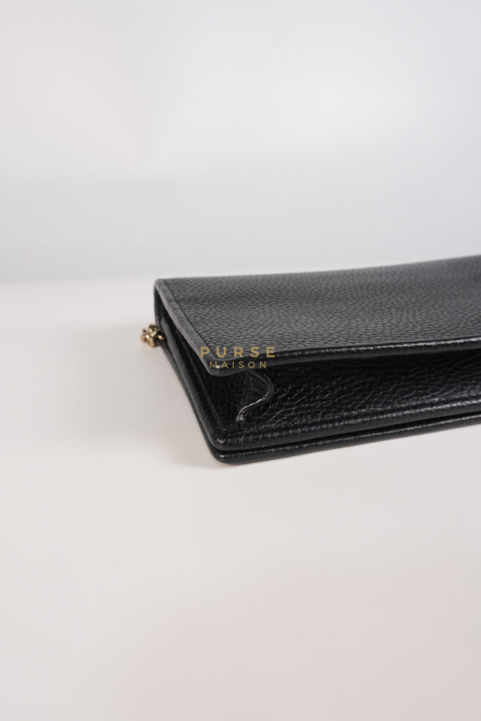 Soho Wallet on Chain in Black Calfskin Leather & Gold Hardware | Purse Maison Luxury Bags Shop