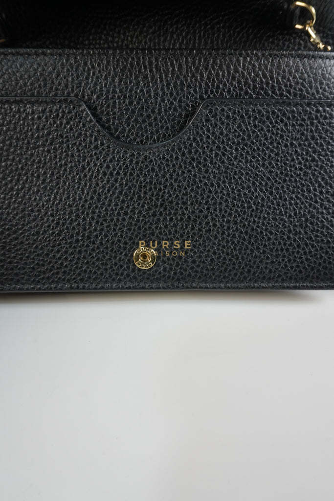 Soho Wallet on Chain in Black Calfskin Leather & Gold Hardware | Purse Maison Luxury Bags Shop
