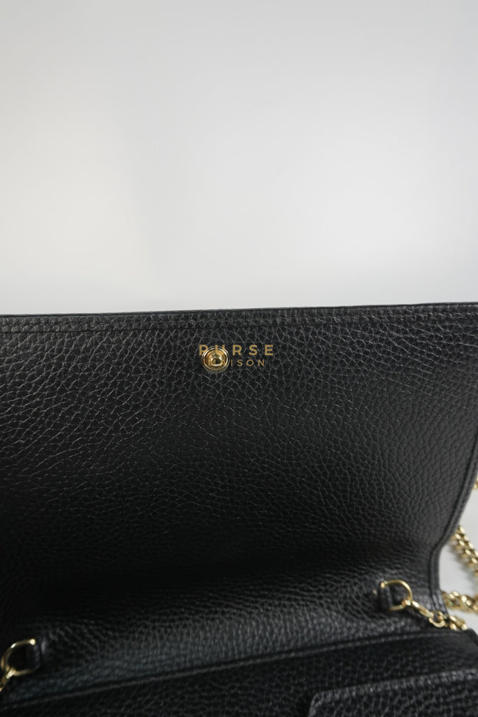 Soho Wallet on Chain in Black Calfskin Leather & Gold Hardware | Purse Maison Luxury Bags Shop