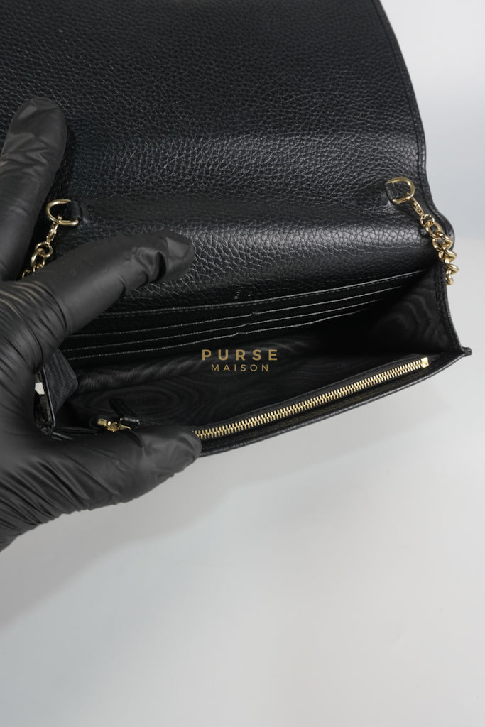 Soho Wallet on Chain in Black Calfskin Leather & Gold Hardware | Purse Maison Luxury Bags Shop