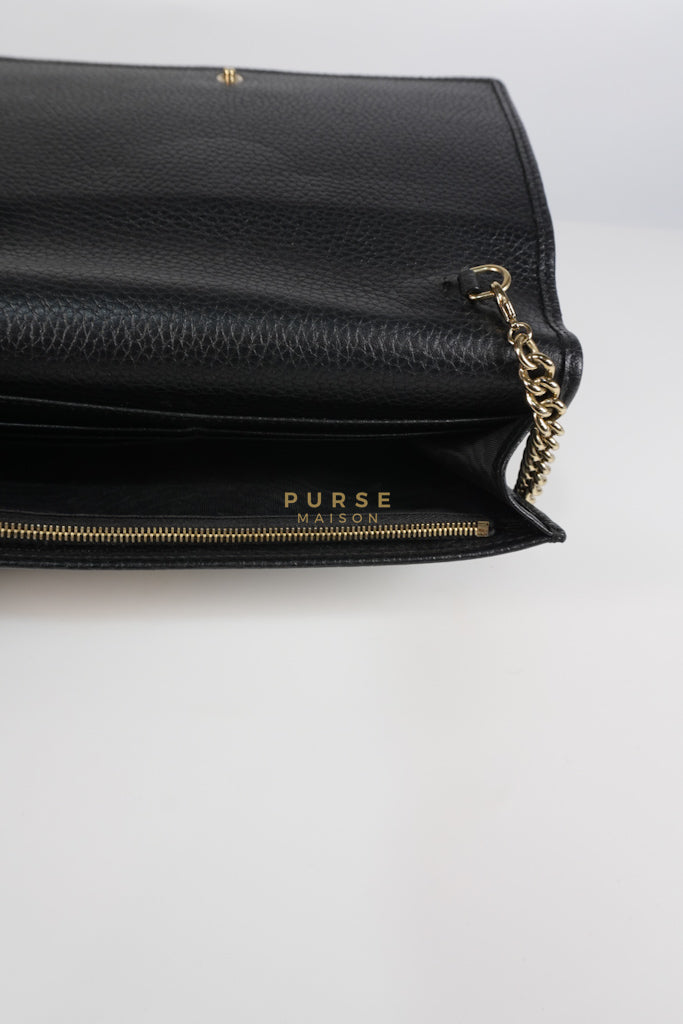 Soho Wallet on Chain in Black Calfskin Leather & Gold Hardware | Purse Maison Luxury Bags Shop