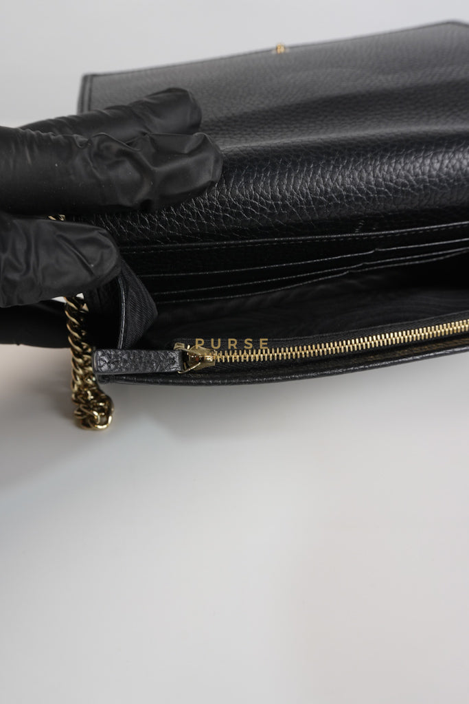 Soho Wallet on Chain in Black Calfskin Leather & Gold Hardware | Purse Maison Luxury Bags Shop