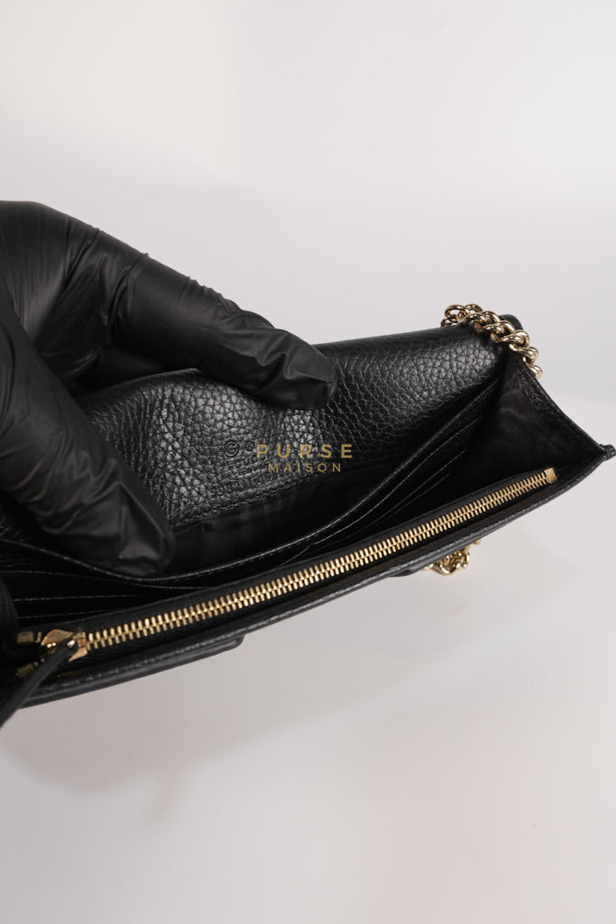 Soho Wallet on Chain in Black Calfskin Leather & Gold Hardware | Purse Maison Luxury Bags Shop