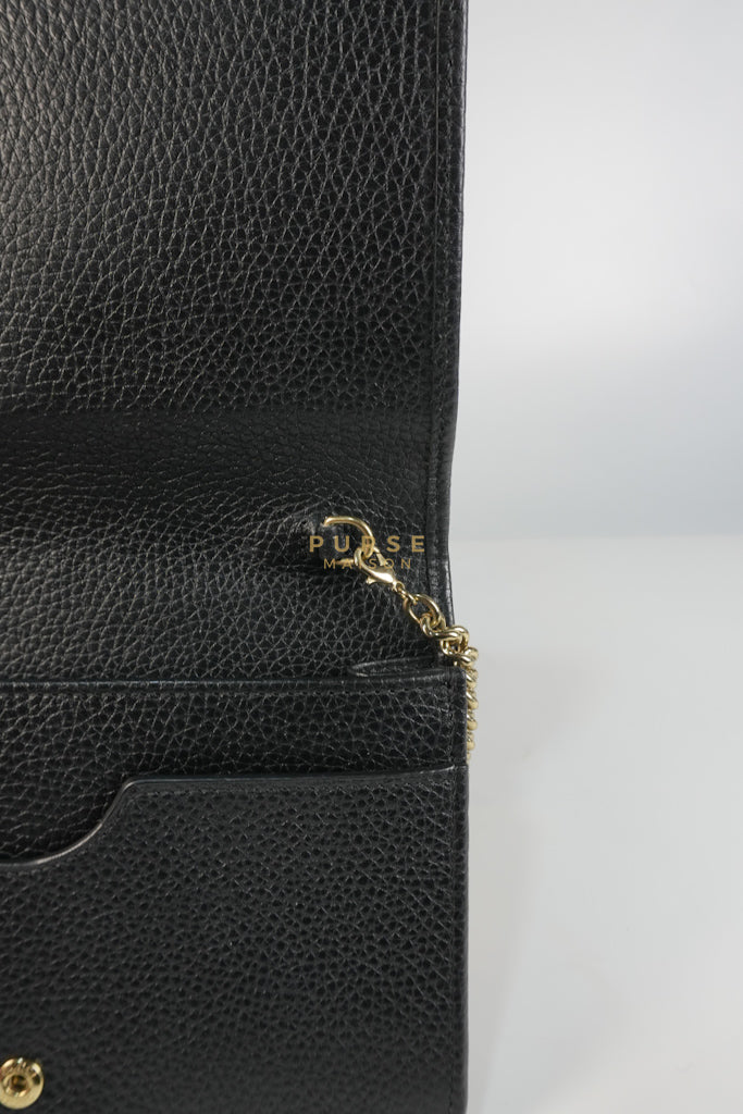 Soho Wallet on Chain in Black Calfskin Leather & Gold Hardware | Purse Maison Luxury Bags Shop