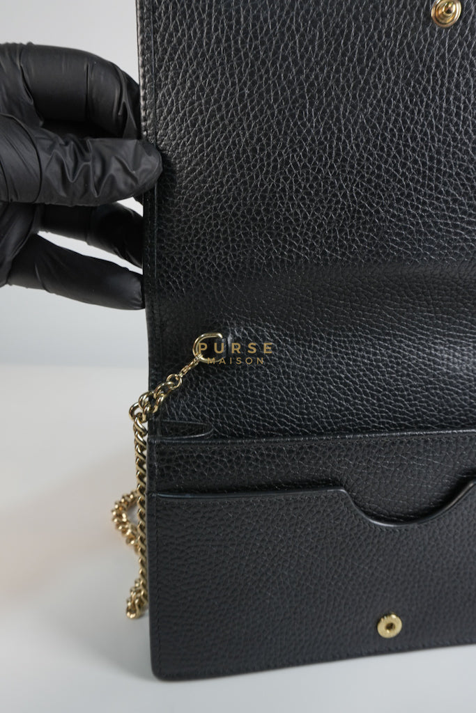Soho Wallet on Chain in Black Calfskin Leather & Gold Hardware | Purse Maison Luxury Bags Shop