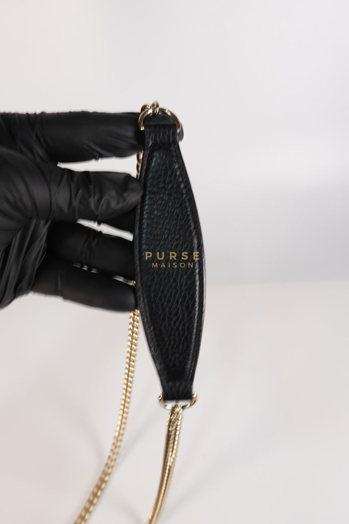 Soho Wallet on Chain in Black Calfskin Leather & Gold Hardware | Purse Maison Luxury Bags Shop