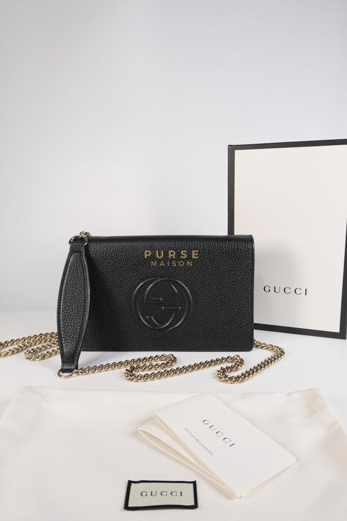 Soho Wallet on Chain in Black Calfskin Leather & Gold Hardware | Purse Maison Luxury Bags Shop