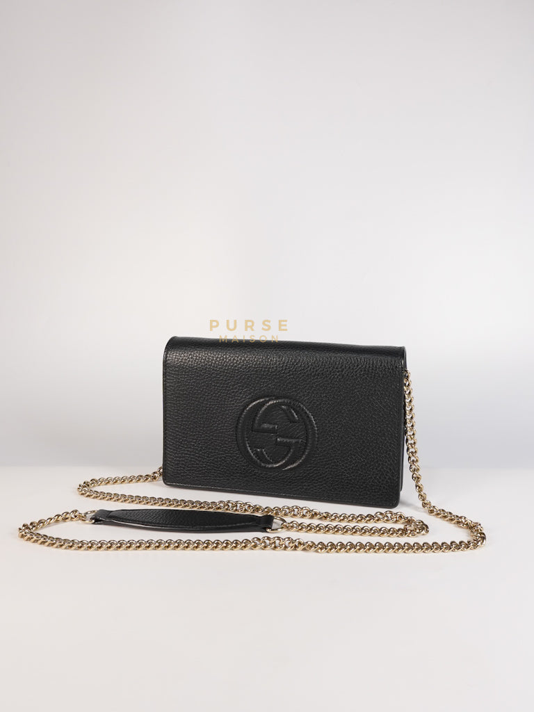 Soho Wallet on Chain in Black Calfskin Leather & Gold Hardware | Purse Maison Luxury Bags Shop