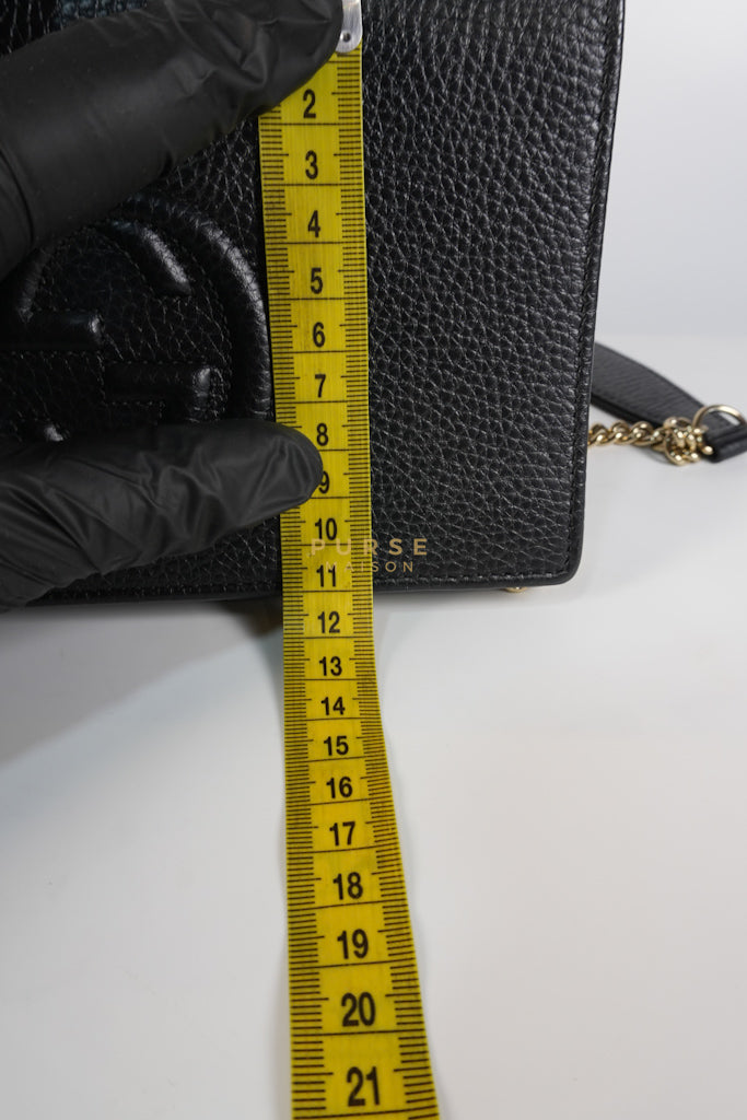 Soho Wallet on Chain in Black Calfskin Leather & Gold Hardware | Purse Maison Luxury Bags Shop