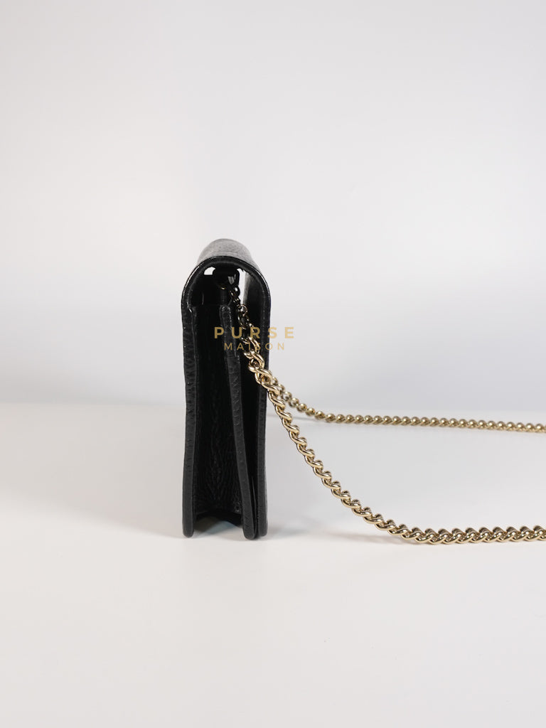 Soho Wallet on Chain in Black Calfskin Leather & Gold Hardware | Purse Maison Luxury Bags Shop