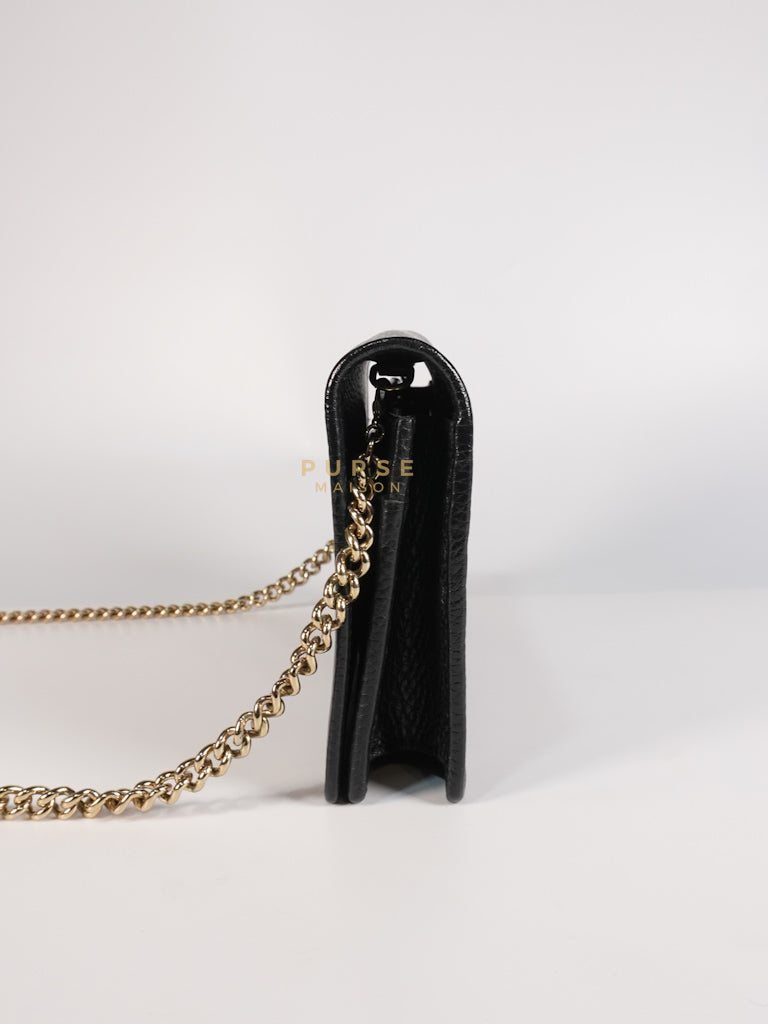 Soho Wallet on Chain in Black Calfskin Leather & Gold Hardware | Purse Maison Luxury Bags Shop