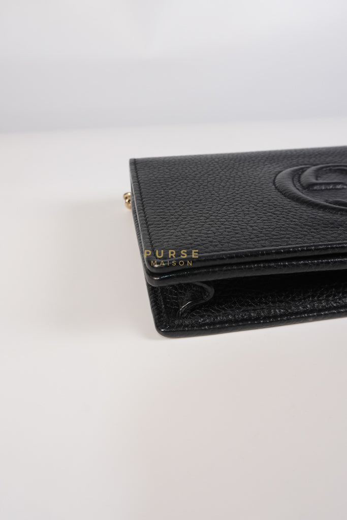 Soho Wallet on Chain in Black Calfskin Leather & Gold Hardware | Purse Maison Luxury Bags Shop