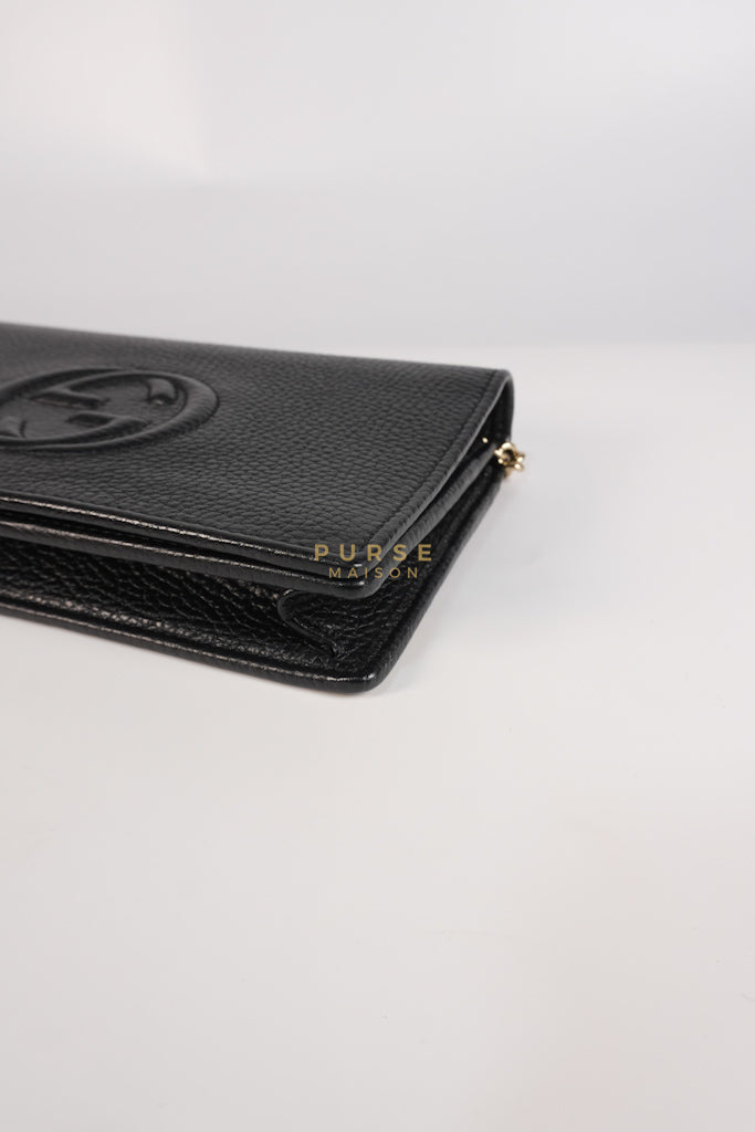 Soho Wallet on Chain in Black Calfskin Leather & Gold Hardware | Purse Maison Luxury Bags Shop