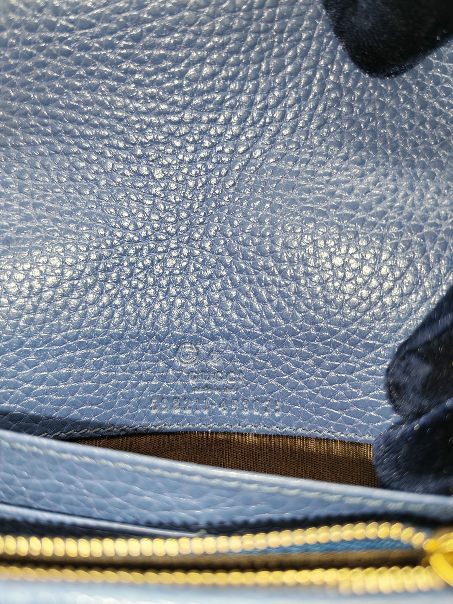 Soho Wallet on Chain in Blue Grained Leather Light Gold Hardware | Purse Maison Luxury Bags Shop