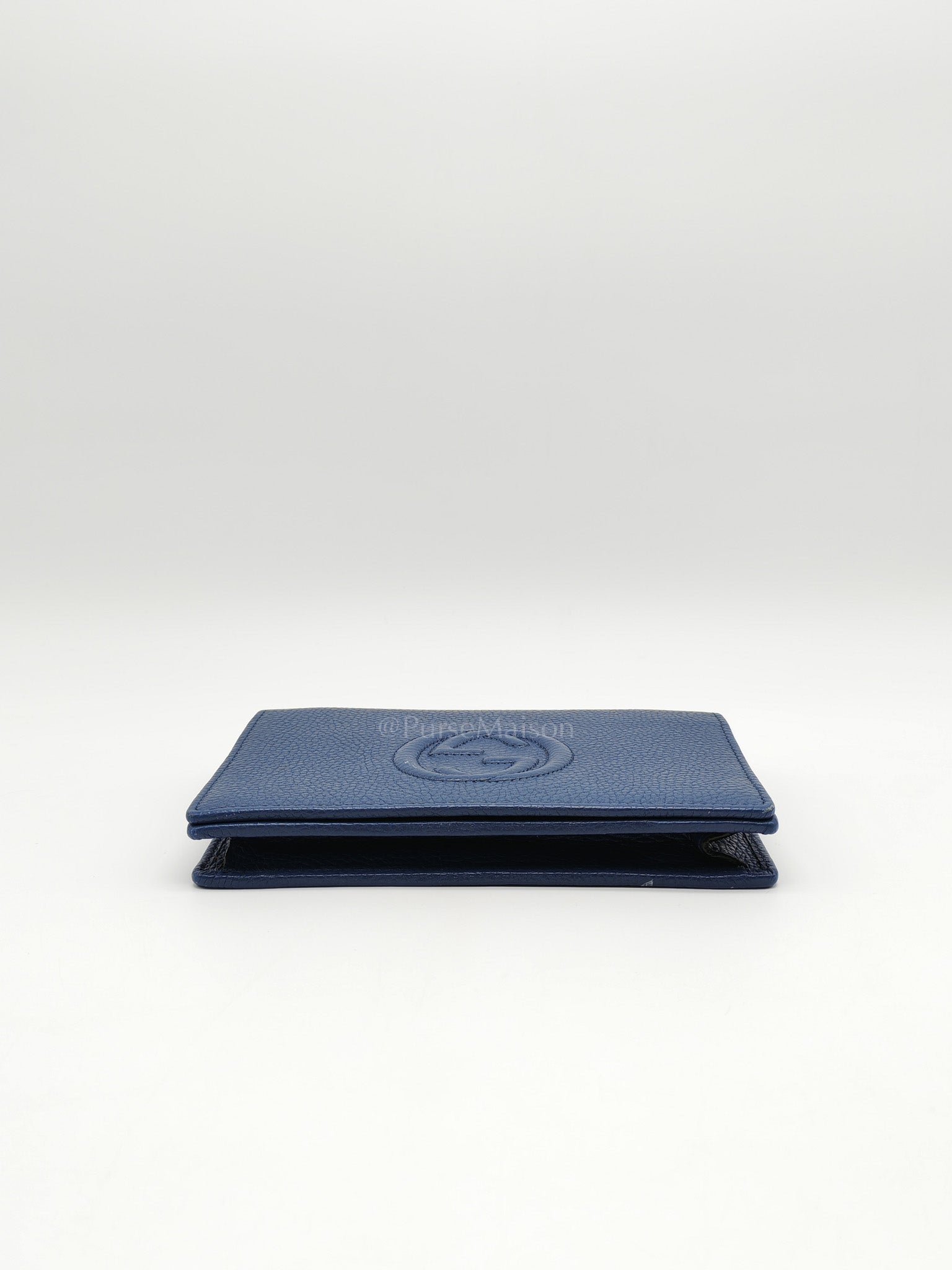 Soho Wallet on Chain in Blue Grained Leather Light Gold Hardware | Purse Maison Luxury Bags Shop