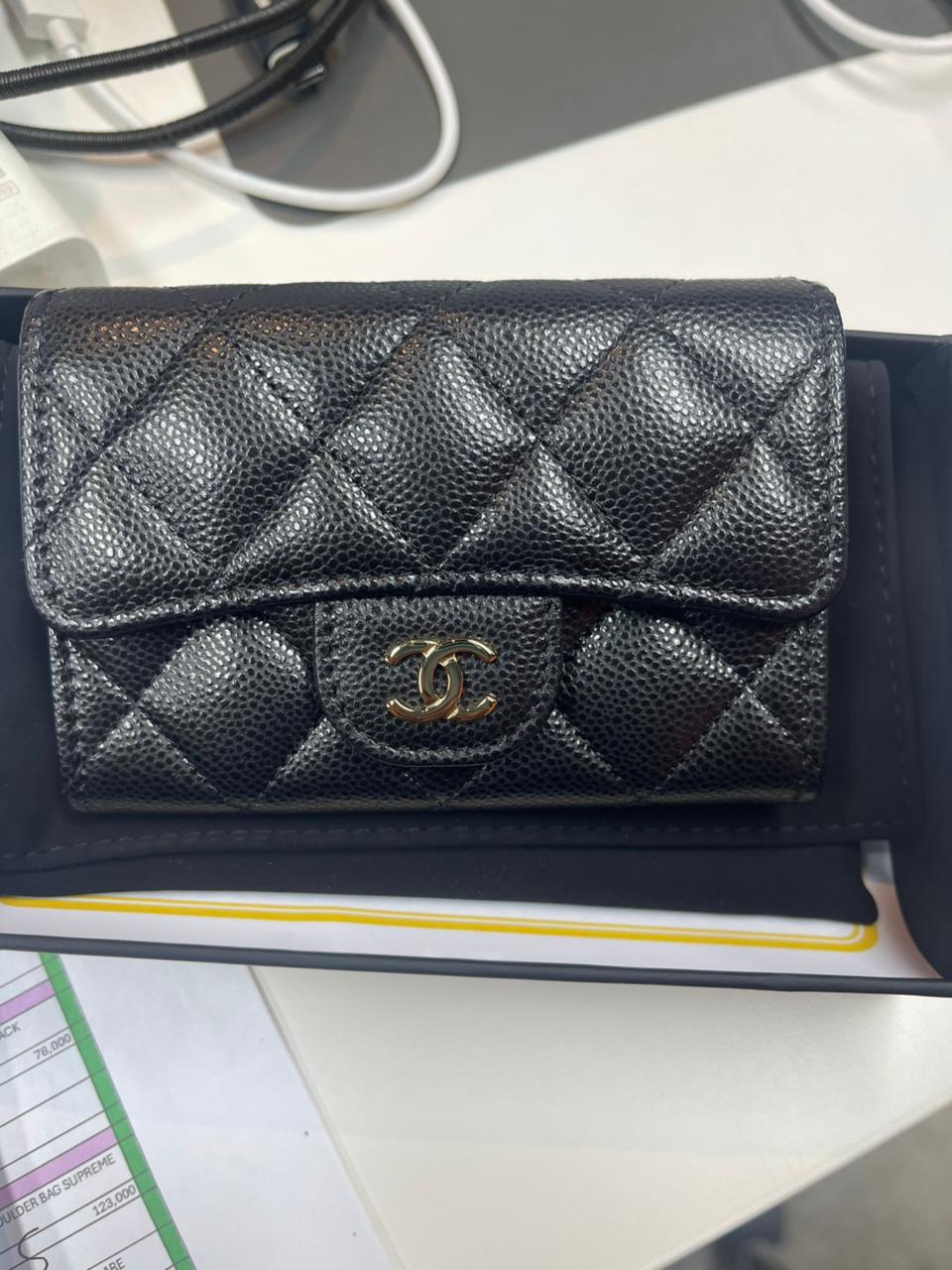 chanel classic flap holder caviar leather microchip