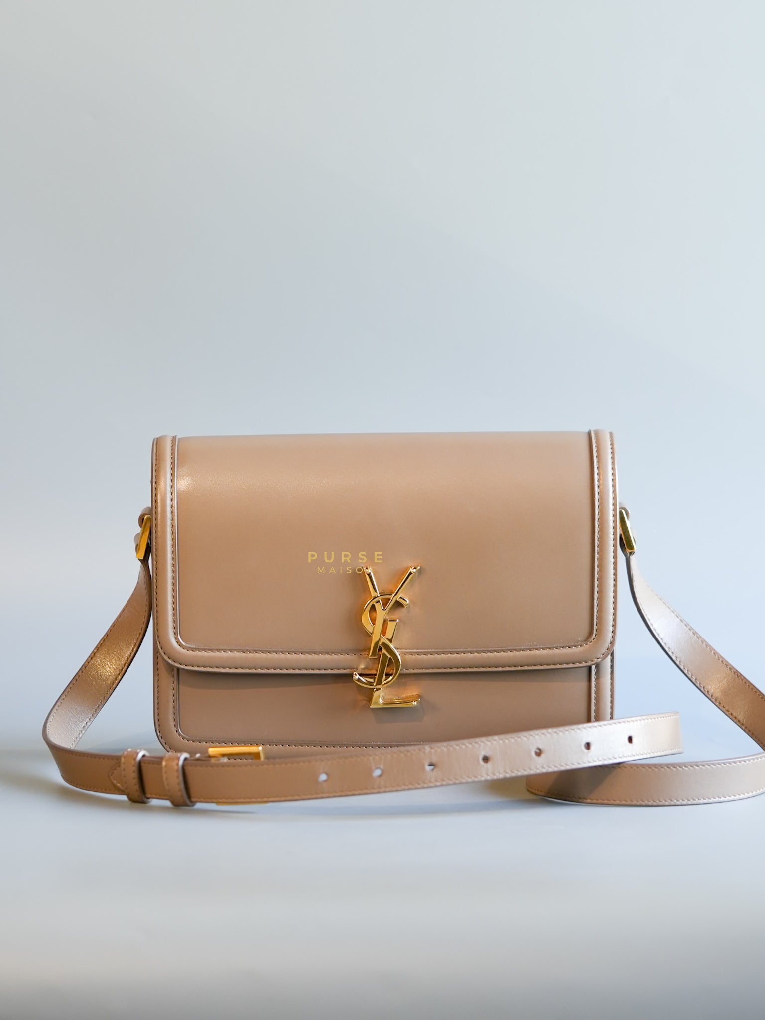 Solferino Bag in Taupe Leather & Gold Hardware | Purse Maison Luxury Bags Shop