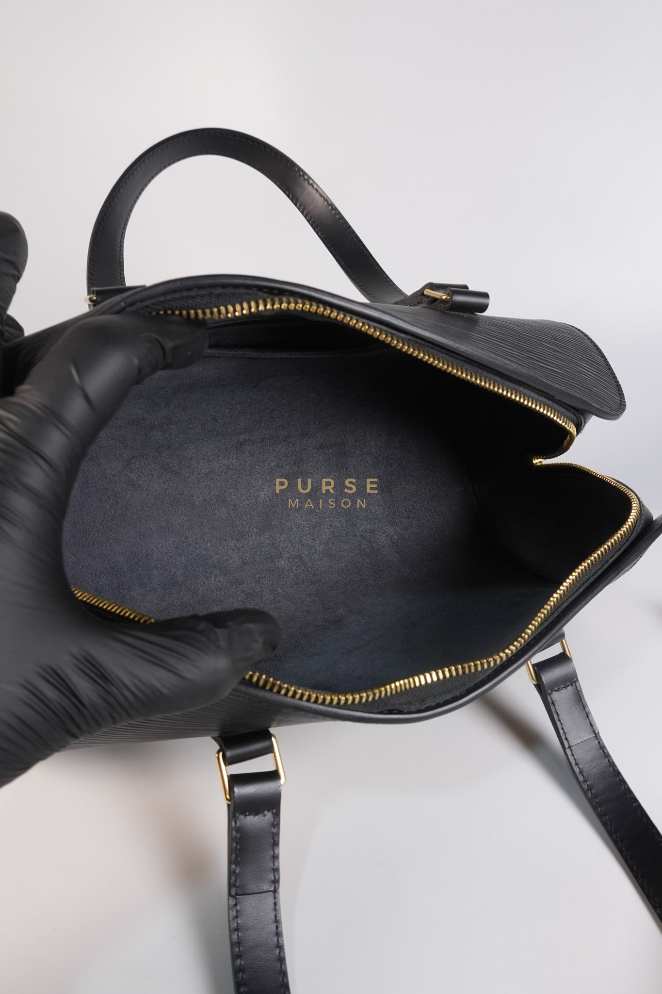 Soufflot Bag In Black Epi Leather & Gold Hardware (Date Code: MI0024) | Purse Maison Luxury Bags Shop