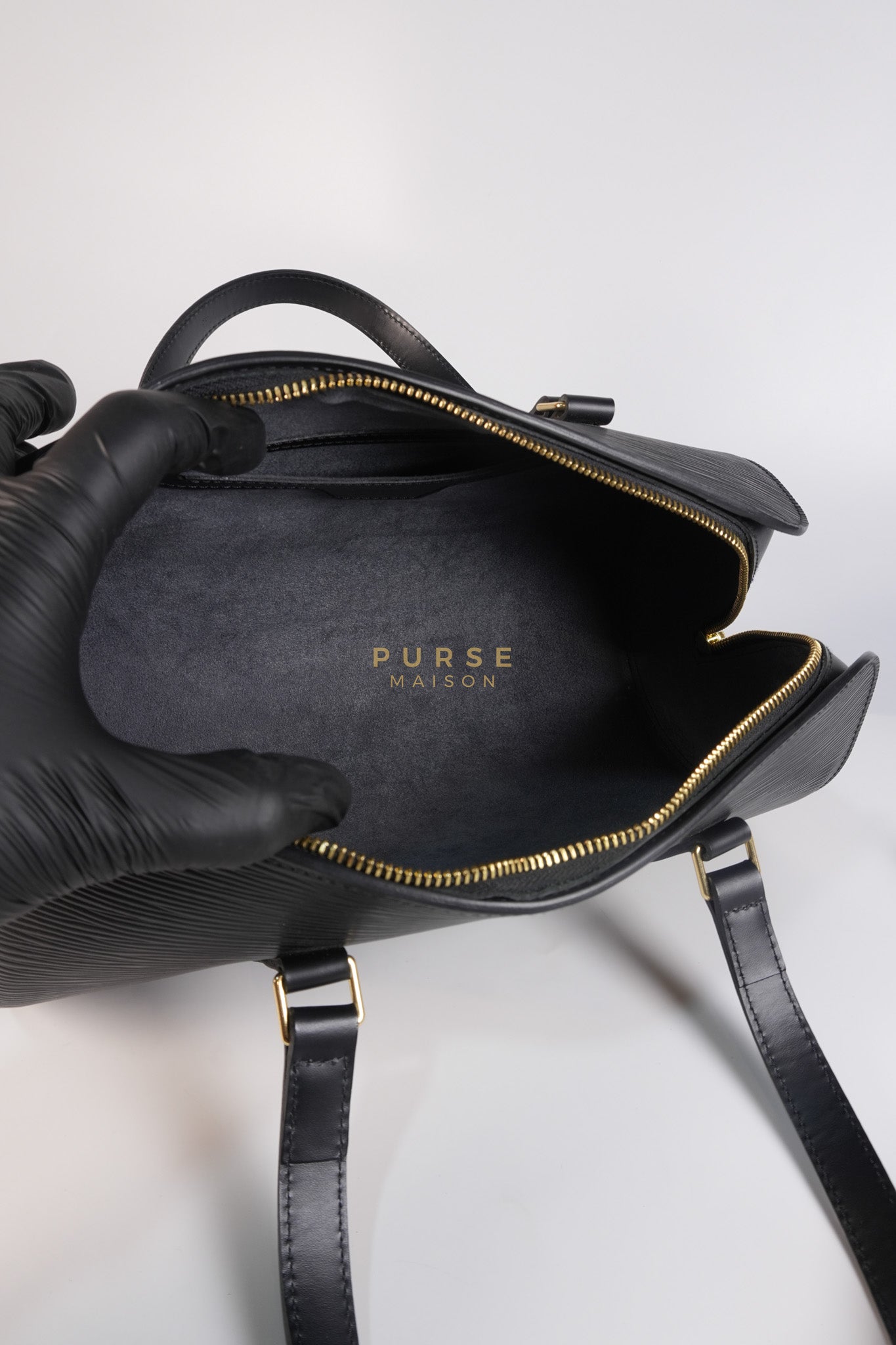 Soufflot Bag In Black Epi Leather & Gold Hardware (Date Code: MI0024) | Purse Maison Luxury Bags Shop