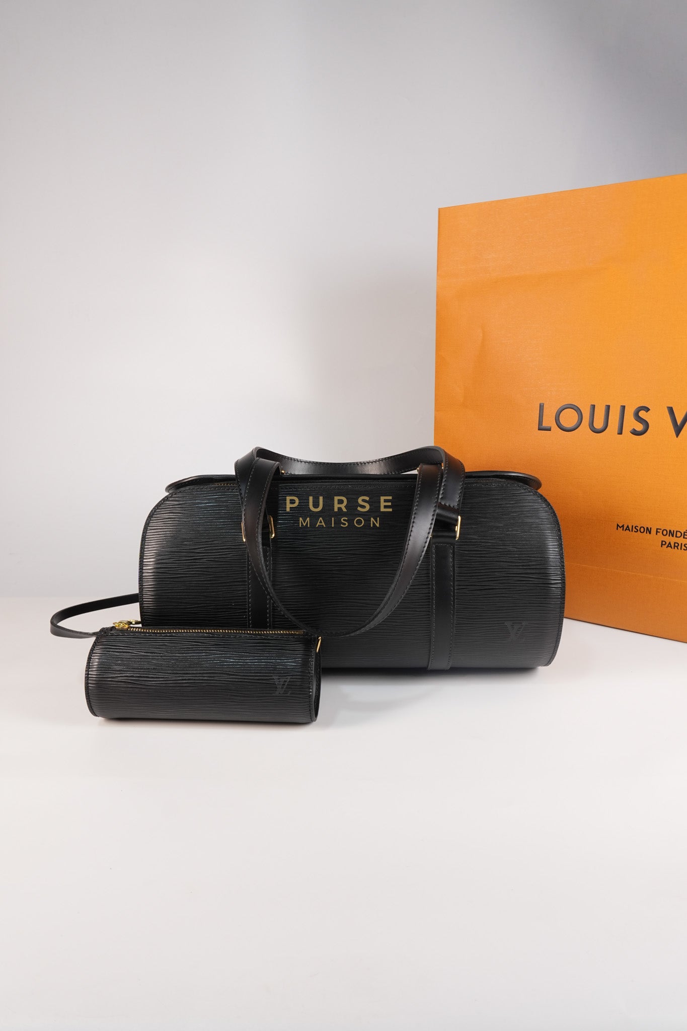 Soufflot Bag In Black Epi Leather & Gold Hardware (Date Code: MI0024) | Purse Maison Luxury Bags Shop